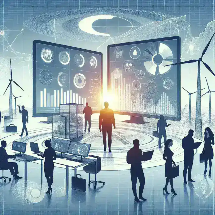 "Imagen de un ingeniero español analizando datos en una pantalla, representando el desarrollo de algoritmos de predicción de consumo eléctrico por empresas españolas."