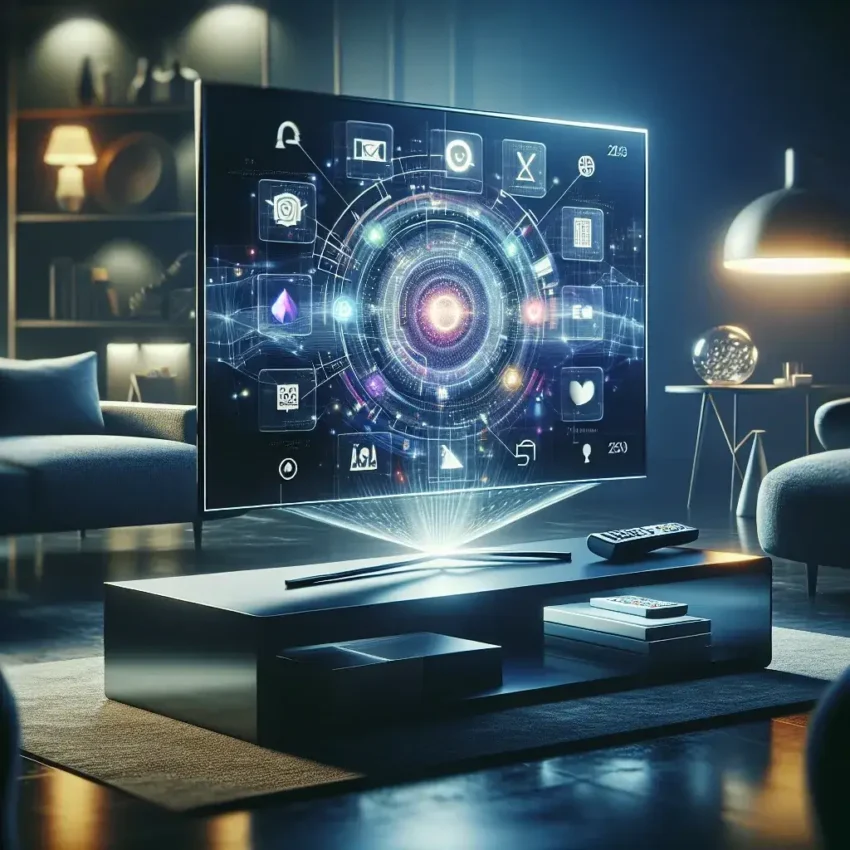 "Smart TV displaying top apps for entertainment and streaming in 2025, featuring popular icons and user interface."