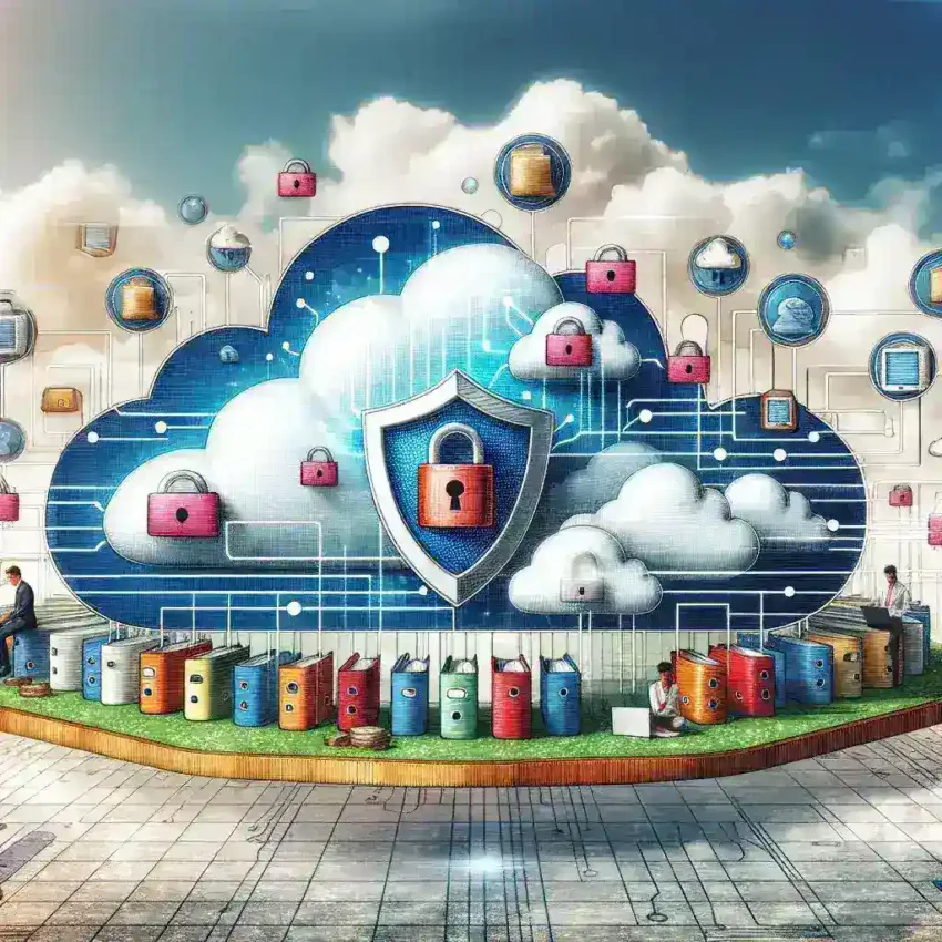 "Guía completa para mantener segura tu información en la nube, ilustración que muestra prácticas efectivas de protección de datos, como el uso de contraseñas robustas y autenticación de dos factores."