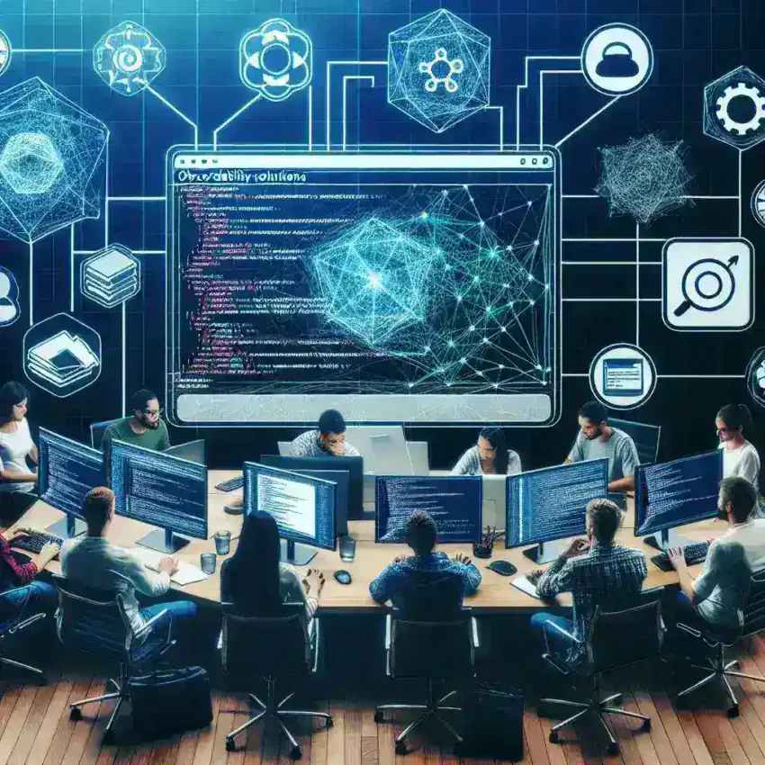 Alt text: "Desarrollador utilizando herramientas de observabilidad para servicios de WebAssembly en su computadora, ilustrando soluciones avanzadas para mejorar el rendimiento y monitoreo en una guía completa."